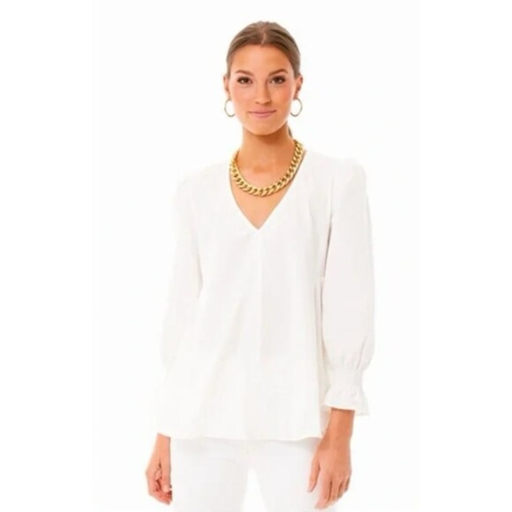 Pomander Place Tuckernuck Womens Easton White Peplum Swing Puff Sleeve Top Sz XS